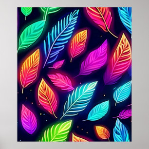 Neon Leaves in Vibrant Glow Art Poster