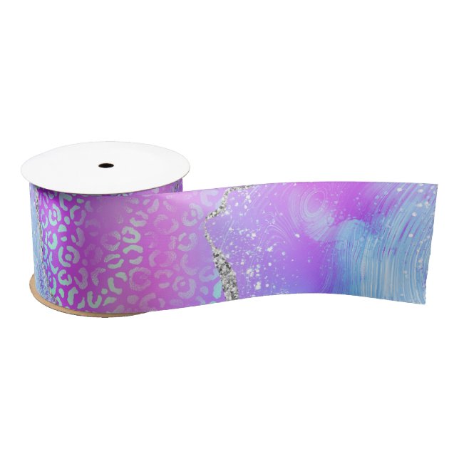 Neon Leopard Agate | Glam Abstract Stone Pattern Satin Ribbon (Spool)