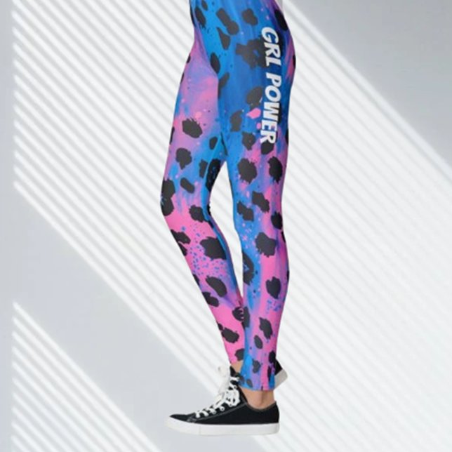 Neon Leopard Animal GRL Power  Leggings (Discover the vibrant spirit of self-expression with Neon Leopard GRL Power Capri Leggings)