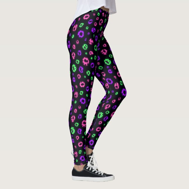 Neon Leopard Print Bold Trend Pattern Leggings (Right)