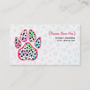 Neon Leopard Print Paw Print Business Card