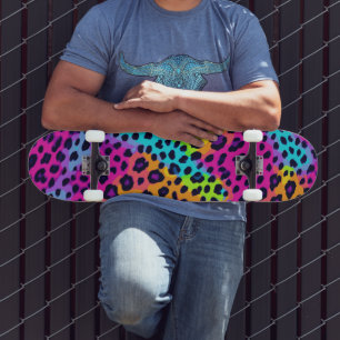 Neon Leopard Print Skateboard