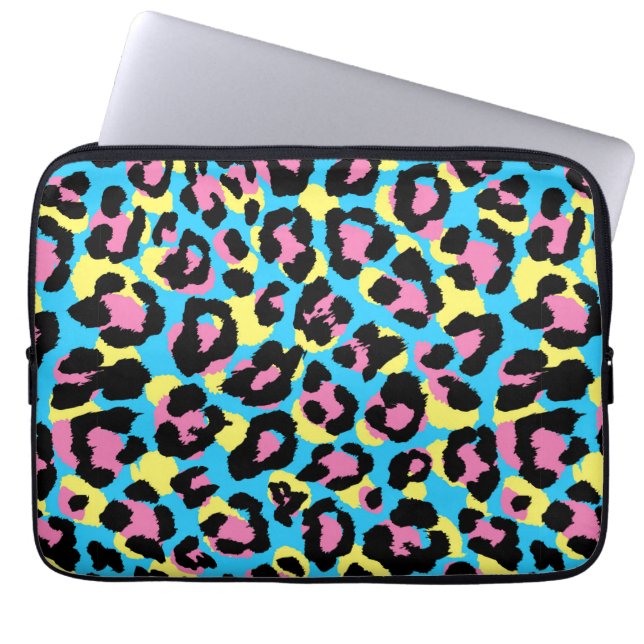 Neon Leopard Spots Pattern Laptop Sleeve (Front)