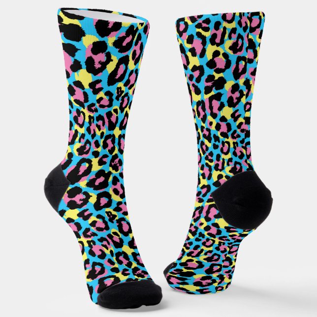 Neon Leopard Spots Pattern Socks (Angled)