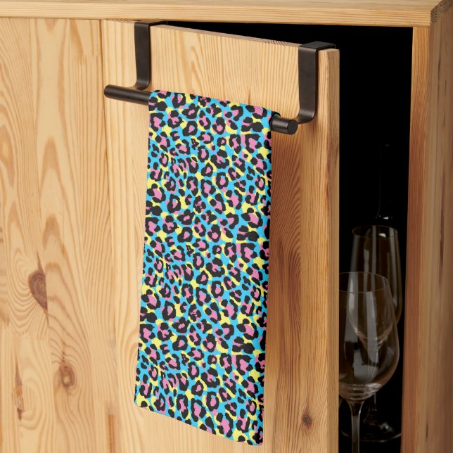 Neon Leopard Spots Pattern Tea Towel (Thirds Fold)