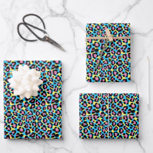 Neon Leopard Spots Pattern Wrapping Paper Sheet