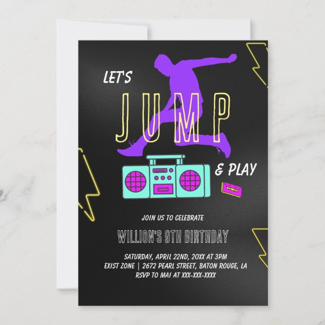 Neon Let's Jump Kids Birthday Party Invitation (Front)