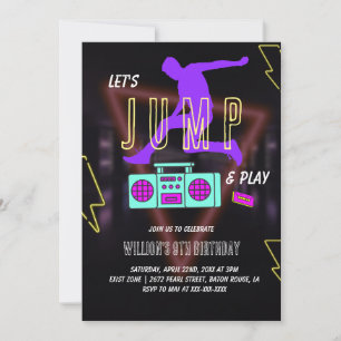 Neon Let's Jump Kids Birthday Party Invitation