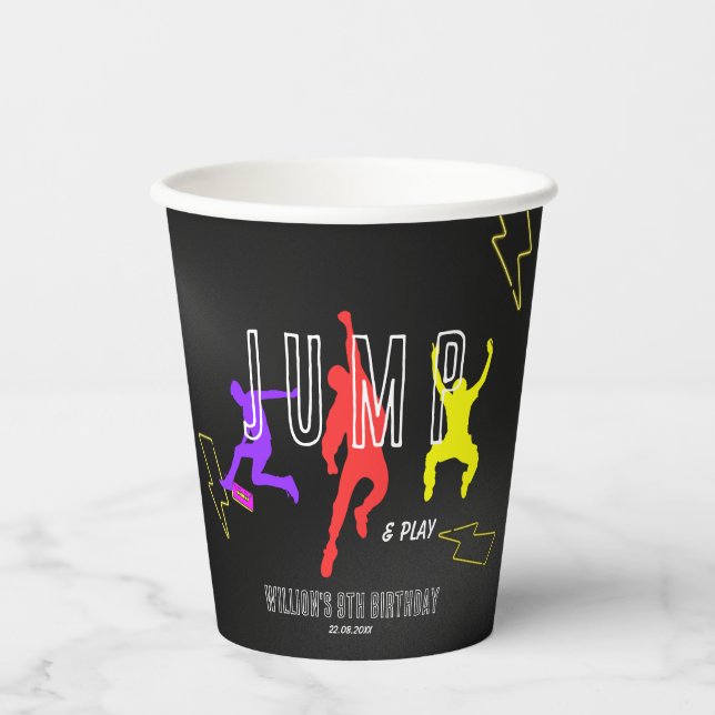 Neon Let's Jump Kids Colourful Birthday Party Paper Cups (Front)