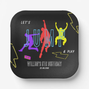 Neon Let's Jump Kids Fun Birthday Party Paper Plate