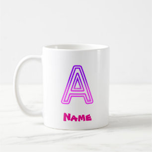 Neon Letter A Monogram Glowing Purple Pink Initial Coffee Mug