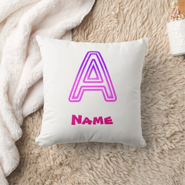 Neon Letter A Monogram Glowing Purple Pink Initial Cushion (Blanket)