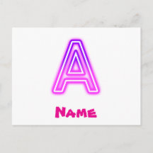 Neon Letter A Monogram Glowing Purple Pink Initial