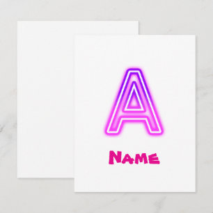 Neon Letter A Monogram Glowing Purple Pink Initial RSVP Card