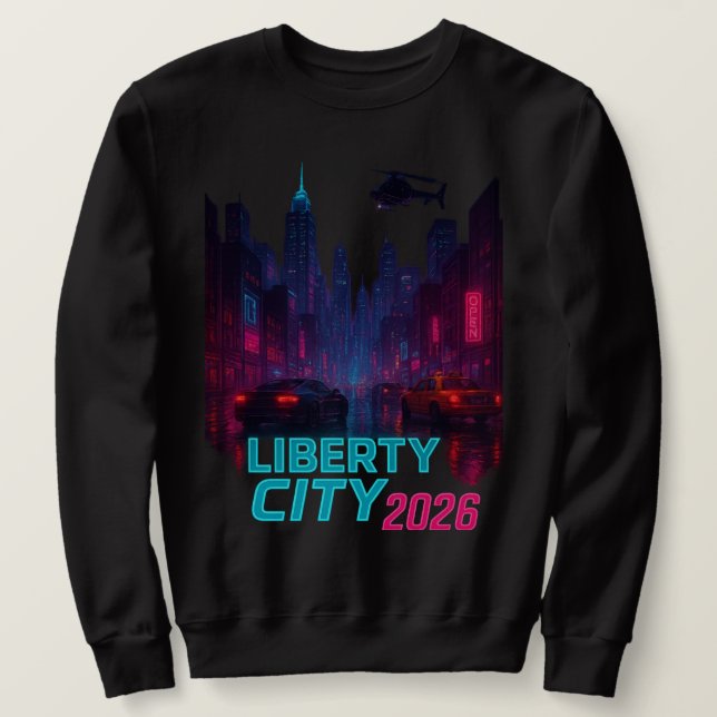 Neon Liberty 2026 Cyberpunk City | Futuristic Stre Sweatshirt (Design Front)