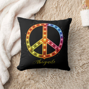 Neon Lighst Peace Sign Unisex Cushion