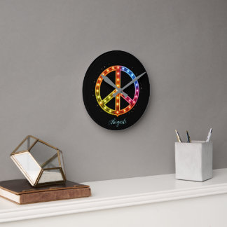 Neon Lighst Peace Sign Unisex Round Clock