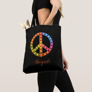 Neon Lighst Peace Sign Unisex Tote Bag