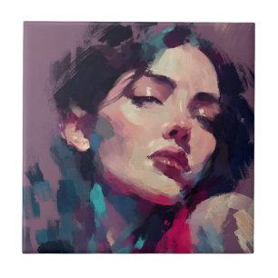 Neon Light Abstract Portrait Ceramic Tile