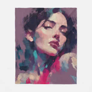 Neon Light Abstract Portrait Fleece Blanket