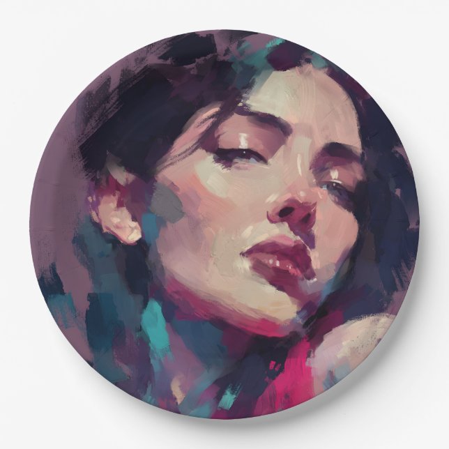 Neon Light Abstract Portrait Paper Plate (Front)