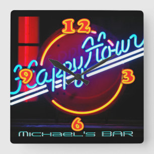 Neon Light BAR CLOCK Personalised Happy Hour