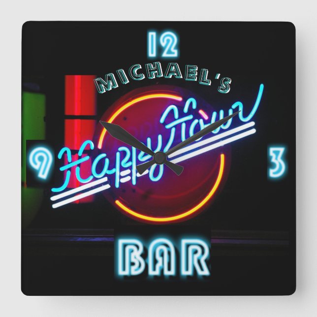 Neon Light BAR CLOCK Personalised Happy Hour 2 (Front)