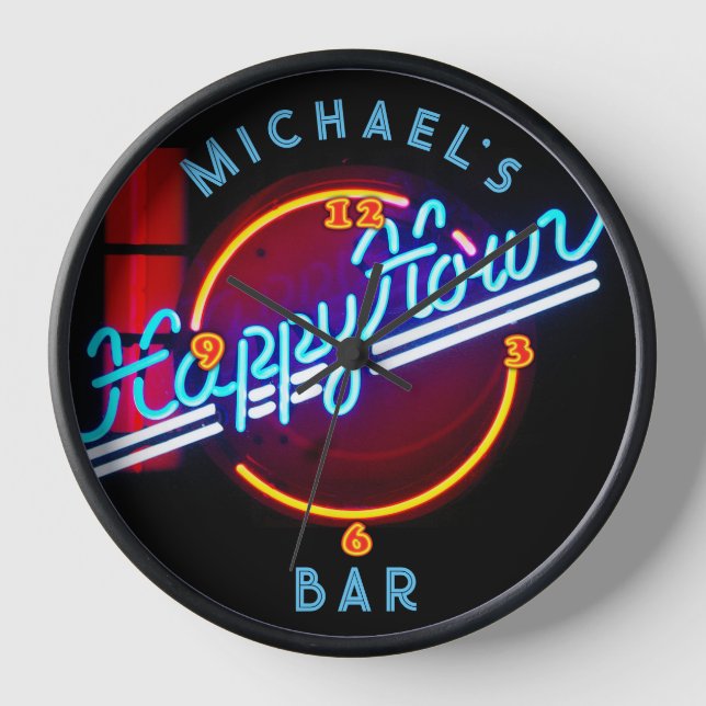 Neon Light BAR Personalised SIGN Man Cave Large Cl Clock (Front)