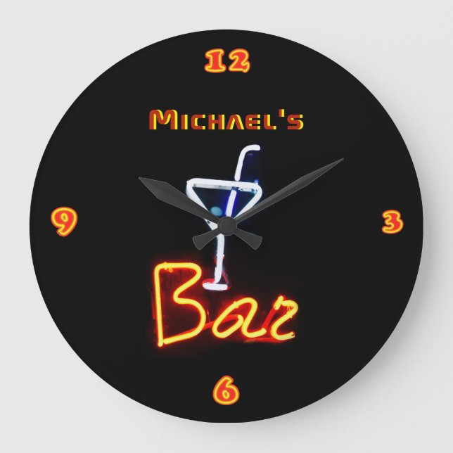 Neon Light BAR Personalised SIGN ManCave Large Clock (Front)