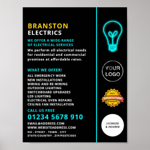 Neon Light, Electrician Advertising Poster