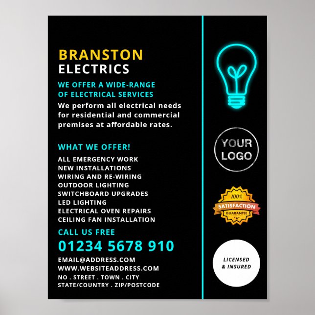 Neon Light, Electrician Advertising Poster (Front)