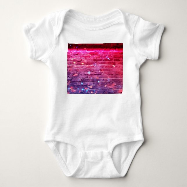 Neon light: empty brick wall. baby bodysuit (Front)