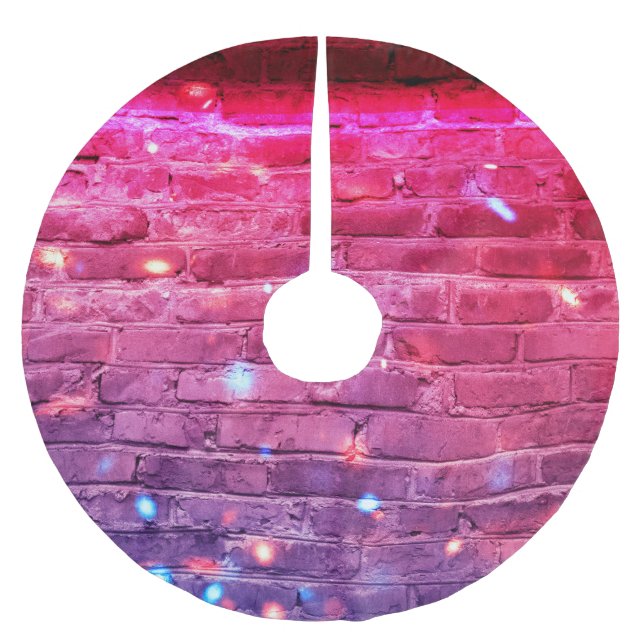 Neon light: empty brick wall. brushed polyester tree skirt (Front)