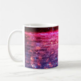Neon light: empty brick wall. coffee mug