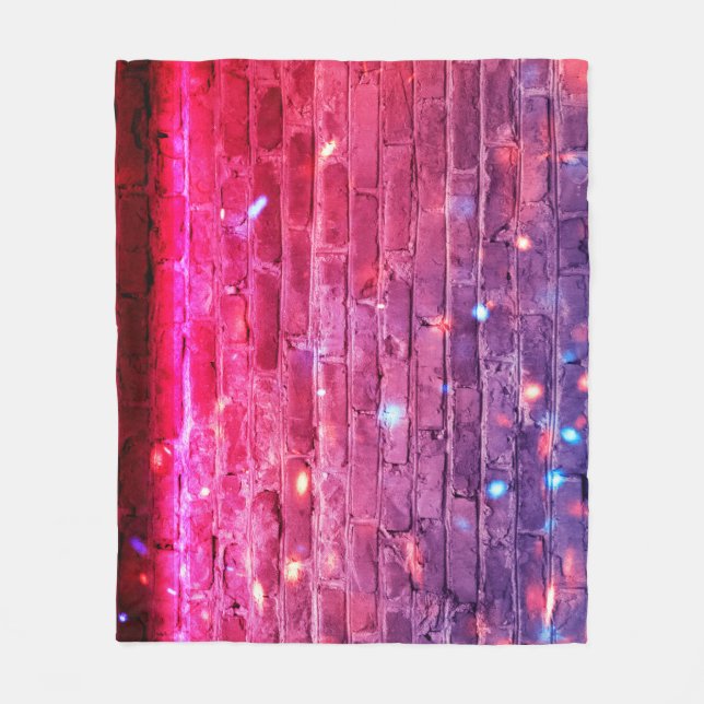 Neon light: empty brick wall. fleece blanket (Front)