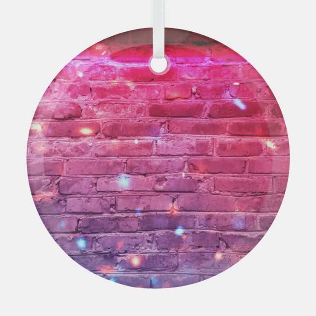Neon light: empty brick wall. glass tree decoration (Front)