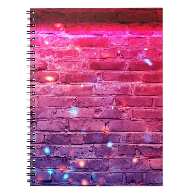 Neon light: empty brick wall. notebook (Front)