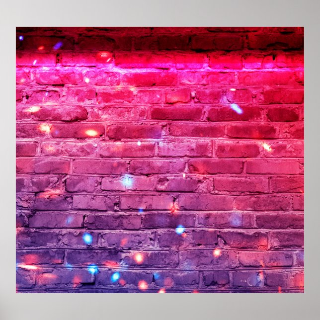 Neon light: empty brick wall. poster (Front)
