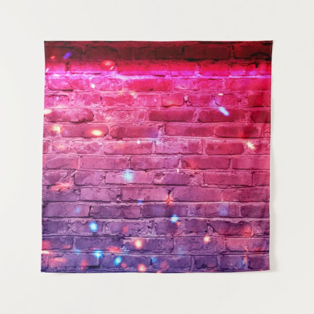 Neon light: empty brick wall. tapestry (Front)