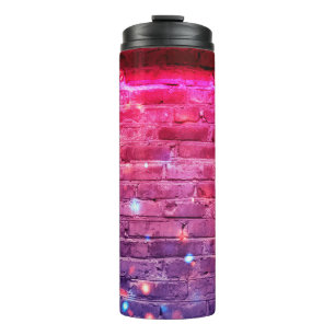 Neon light: empty brick wall. thermal tumbler