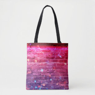 Neon light: empty brick wall. tote bag