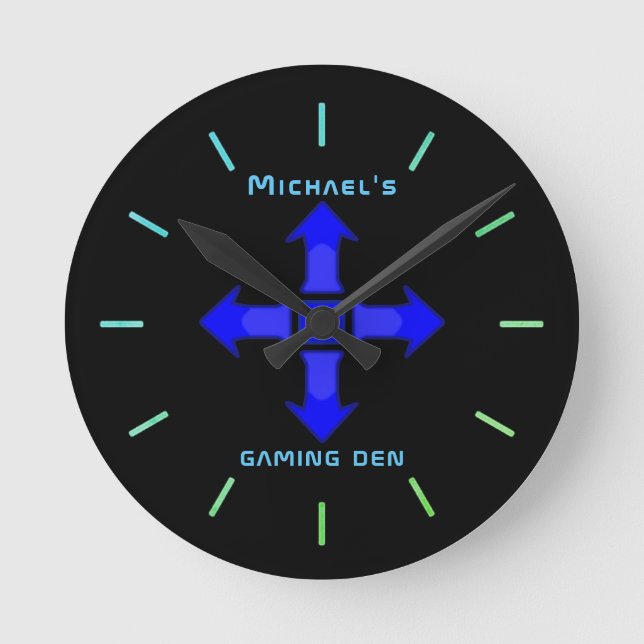 Neon Light GAMING DEN Personalised Gamers Gift Round Clock (Front)