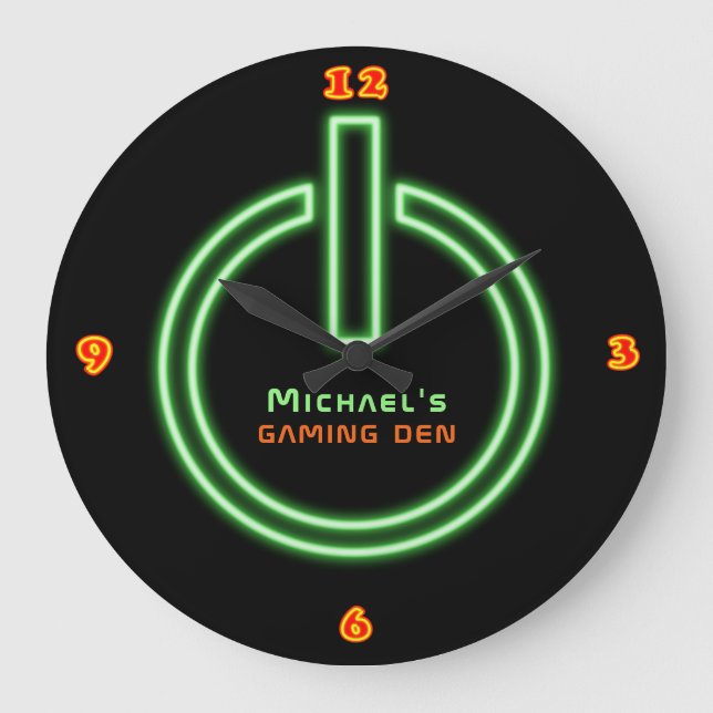 Neon Light GAMING DEN Personalised Power Sign Large Clock (Front)