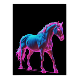 Neon Light Horse Sculpture Poster