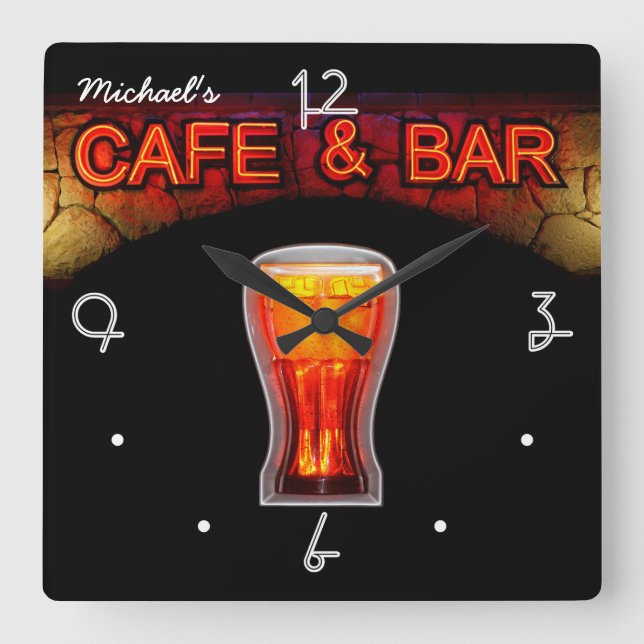 Neon Light Mancave Home Personalised Bar Clock (Front)