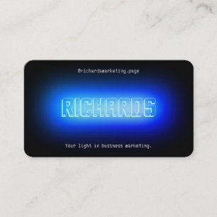 Neon light sign style cover blue business card