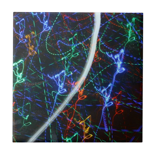 Neon Light Trails Abstract Photography. Cyberpunk  Ceramic Tile (Front)