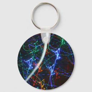 Neon Light Trails Abstract Photography. Cyberpunk Key Ring