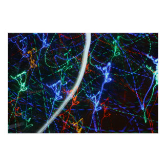 Neon Light Trails Abstract Photography. Cyberpunk Poster