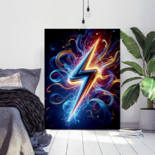 Neon Lightning Bolt Wall Art Poster